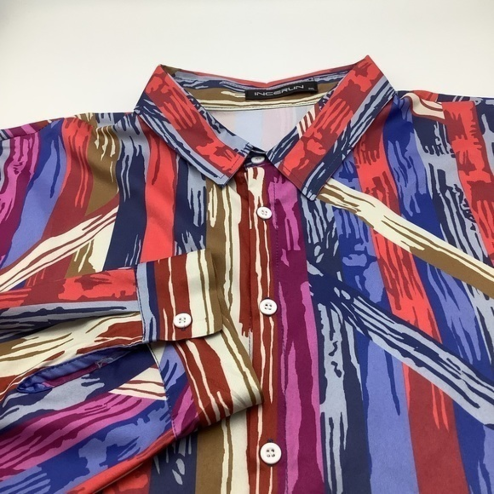 Incerun Mens Collared‎ Long Sleeve Button Up Multicolor Shirt Sz 3XL.